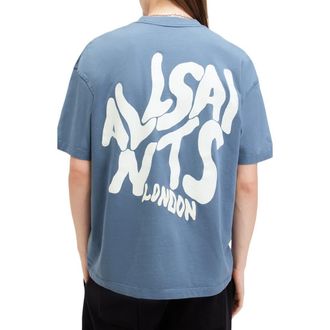 AllSaints Orlando Logo Oversize Graphic T-Shirt in Damson Blue at Nordstrom, Size Large