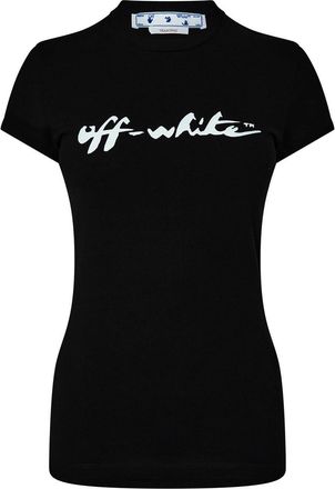 Off-white Womens Off White Off Print Logo Regular Fit T-Shirt in Black - Size 2XS
