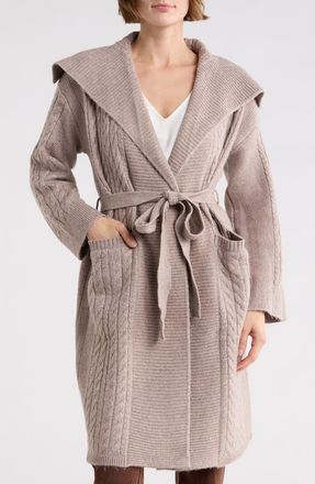T Tahari Braided Cable Duster Cardigan in Taupe Beige Heather at Nordstrom Rack, Size X-Large