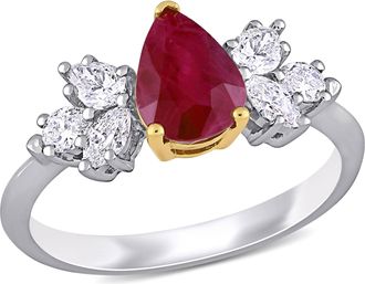 Mimi & Max 1 1/2ct TGW Pear Ruby 1/2ct TDW Diamond Ring 14k White Yellow Gold