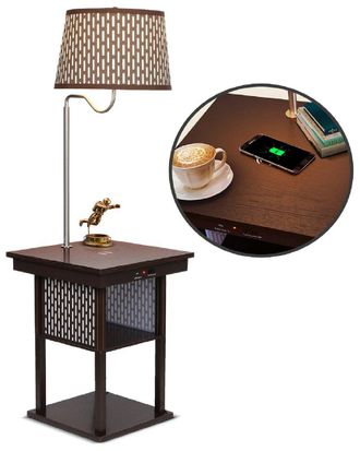 Brightech Brightech Madison Brown Side Table & Lamp With Usb Port