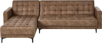 Beliani Right Hand Corner Sofa Bed Brown Faux Leather Tufted Modern L-Shaped Modular 4 Seater L Chaise Longue ABERDEEN