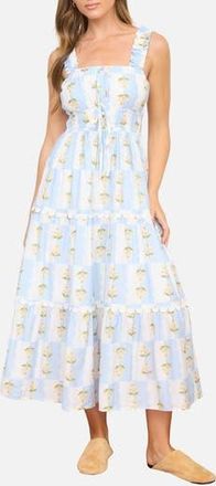 August Sky Tiered Midi Dress in Blue Multi at Nordstrom Rack, Size Medium