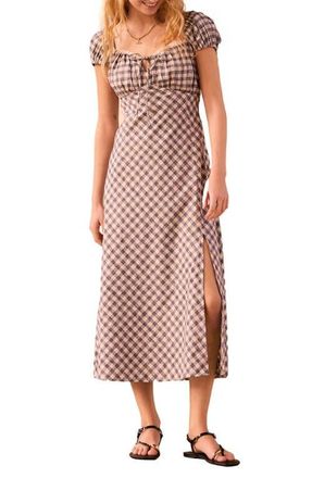Next Gingham Cap Sleeve Midi Dress in Blue at Nordstrom, Size 6 Us