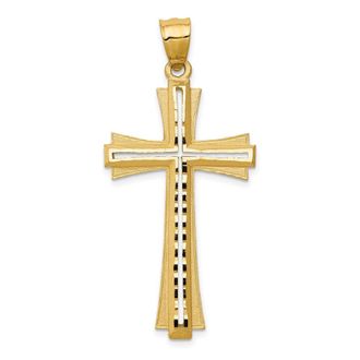 Diamond2Deal 14k Yellow Gold Diamond Cut Satin Cross Pendant