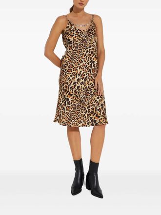 Paco Rabanne chain-detail leopard-print midi dress - women - Polyester - S - Brown