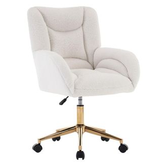 Urban Meuble Silla de oficina ergon&oacute;mica de tejido teddy blanco regulable