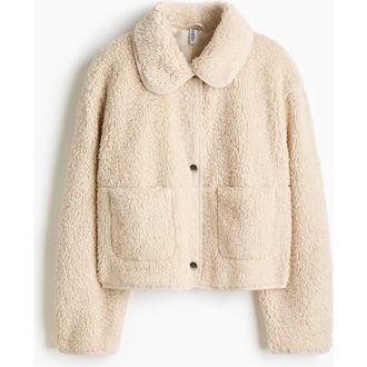 H&M Collared Teddy Jacket in Light Beige at Nordstrom, Size Xx-Large