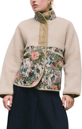 Next Floral Mixed Media Jacket in Neutral at Nordstrom, Size Large