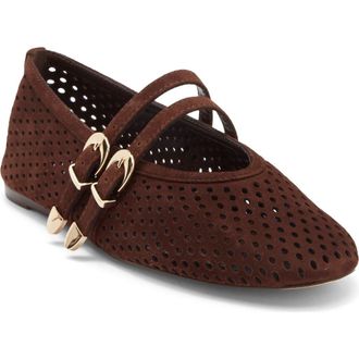 Steve Madden Lissa Perforated Mary Jane Flat in Brown Suede at Nordstrom Rack, Size 6.5