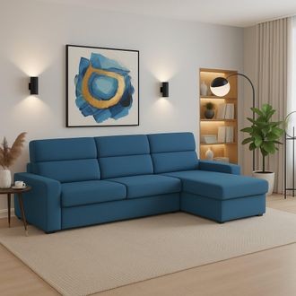 Dmora Dmora - Sof&aacute; Fijo Con Pen&iacute;nsula Vigonovo, Sof&aacute; Esquinero Para Sal&oacute;n, Acolchado, Desenfundable, Calidad 100% Made In Italy, 280x160 H100 Cm, Azul