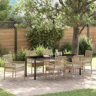 vidaXL Conjunto De Comedor De Jard&iacute;n 7 Pcs Beige Rat&aacute;n Sint&eacute;tico Vidaxl