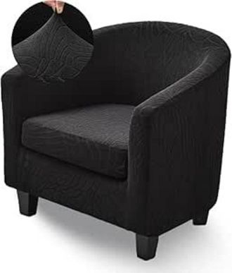 OEM Funda De Dos Piezas Para Sill&oacute;n Individual, De Tejido El&aacute;stico Jacquard Negro, F&aacute;cil De Quitar Y Antideslizante, Ideal Para Un Bar O Sal&oacute;n