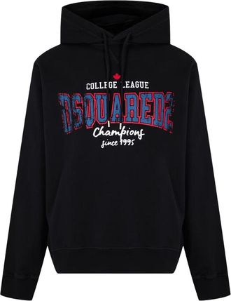 Dsquared2 Mens College League Logo Cool Fit Black Hoodie Cotton - Size X-Large