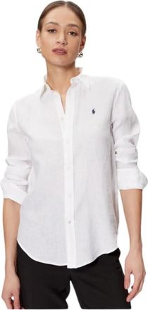 Polo Ralph Lauren Casual Linnen Overhemd met Geborduurd Logo - Dames - Overhemden - Wit - 2XL - Linnen - Overhemden