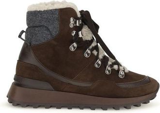 Brunello Cucinelli Brown Suede Leather Lace-Up Womens Boots