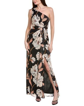 Adrianna Papell One-Shoulder Floral Ribbon Stripe Gown