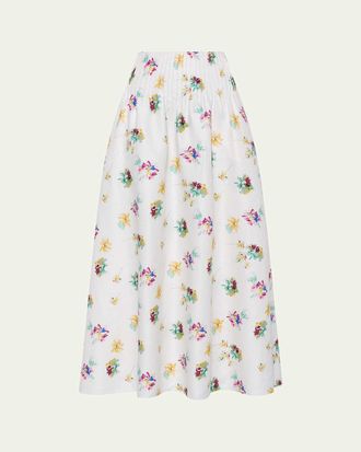 Gabriela Hearst Penelope Floral-Print Linen Midi Skirt
