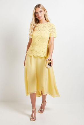 Wallis Womens Petite Lace Overlay Midi Dress - Yellow Polyamide - Size 10 UK