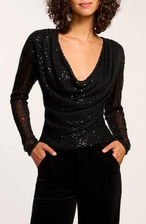 Ramy Brook Leon Sequin Cowl Neck Top in Black Beaded Mesh at Nordstrom Rack, Size Large