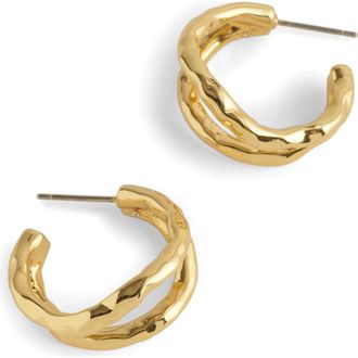 Madewell Hammered Sculptural Double-Hoop Earrings in Antique Gold at Nordstrom