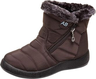 Generic Womens Winter Snow Boots Ladies Waterproof Fur Lined Ankle Walking Boots Womens Warm Shoes Side Zipper Lightweight Outdoor Anti-Slip Booties (Brown, 4