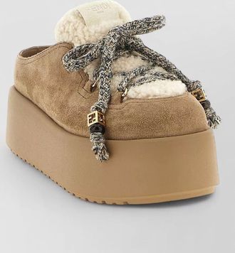 Fendi apr&egrave;s chic platform shearling suede clogs