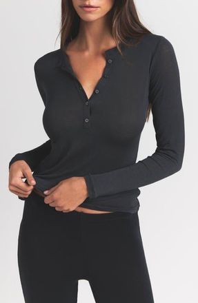 SKIMS Sheer Modal Henley in Onyx at Nordstrom, Size X-Large