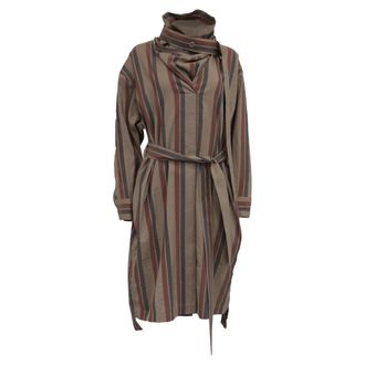 Acne Studios Belted Striped Midi Shirt Dress in Multicolor Wool