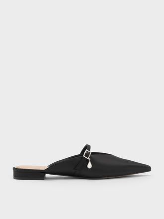 Charles & Keith Satin Teardrop-Crystal Flat Mules