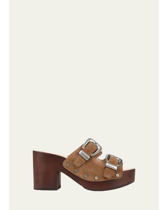 Veronica Beard Halifax 90MM Studded Suede Buckle Platform Sandals