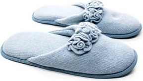 Portolano Flower Trim Cashmere Scuff Slipper in Celeste/Black at Nordstrom Rack, Size X-Large