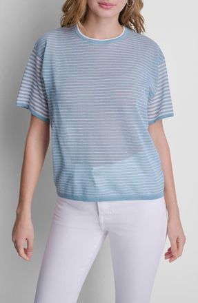 DKNY Stripe Short Sleeve Sweater in Cameo Blue/Coconut at Nordstrom, Size X-Small
