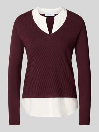 Comma Strickpullover aus Viskose-Mix mit V-Ausschnitt in Bordeaux, Größe 34