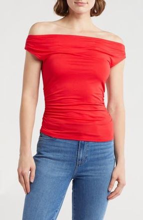 Elodie Off the Shoulder Cap Sleeve Ruched Top in Red at Nordstrom Rack, Size Large