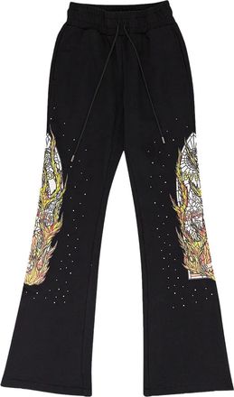 Who Decides War by Ev Bravado flame-patch sweatpants - Black