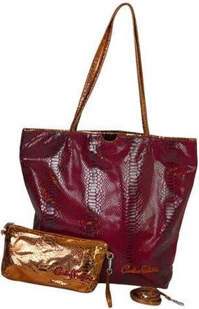 Carlos Falchi Microfiber Python Tote in Maroon at Nordstrom