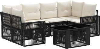 vidaXL Conjunto De Sof&aacute;s De Jard&iacute;n 7 Uds. Negro Y Blanco Crema Vidaxl