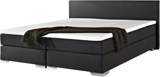 Beliani Cama Continental Doble 180 X 200 Cm Tapizada En Tela Negra Con Colch&oacute;n De Muelles Embolsados President