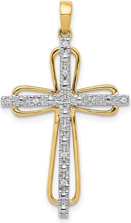 Diamond2Deal 14k Yellow Gold and White Rhodium.06 carat Diamond Cross Pendant
