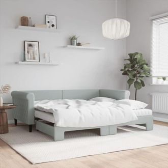 vidaXL Daybed with Trundle and Mattresses Light Grey 90x190 cm Velvet vidaXL
