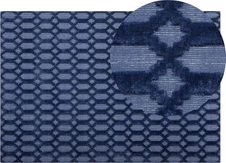Beliani Alfombra De Viscosa Azul Marino 140 X 200 Cm Patr&oacute;n Geom&eacute;trico Tejido A Mano Cizre