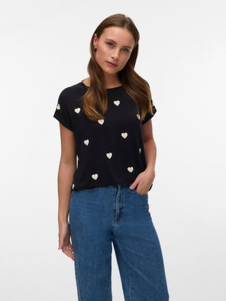 Vero Moda Kurzarmshirt VERO MODA VMAVA SS TOP MULTI AOP NOOS, Damen, Gr. XL, schwarz aop:wei&szlig; heart, Jersey, Obermaterial: 95% Lyocell, 5% Elasthan, bedruckt, r