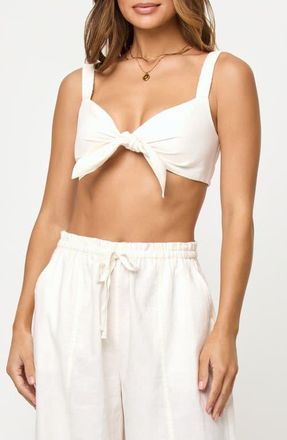 L*Space Ellis Front Knot Crop Linen & Cotton Cover-Up Top in Cream at Nordstrom, Size X-Large