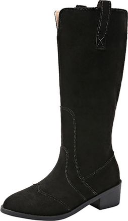 Generic Womens Tall Boots Chunky Heel Womens Boot Breathable Fashion Round Head Chunky Heel Womens Shoes Knee High Boot Black