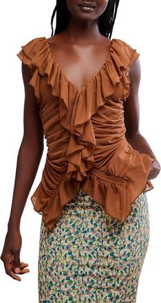 Free People Blythe Ruffle Neck Sleeveless Top in Sepia Clay at Nordstrom, Size X-Large