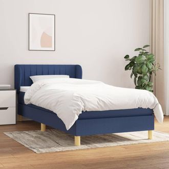 vidaXL Cama Box Spring Con Colch&oacute;n Tela Azul 100x200 Cm Vidaxl