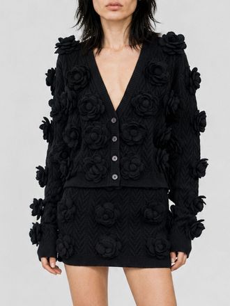 Philipp Plein Cardigan in misto lana con scollo a V e applicazione a fiore
