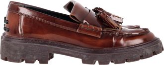 Tod's TodS Pre-owned Womens Joey Chunky Sole Tassel Loafers in Brown Leather - Size 38.5 EU/IT