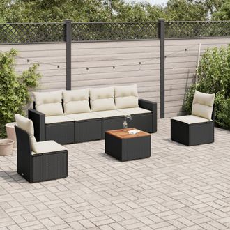 vidaXL Vidaxl - Set De Comedor De Jard&iacute;n 7 Pzas Y Cojines Rat&aacute;n Sint&eacute;tico Negro